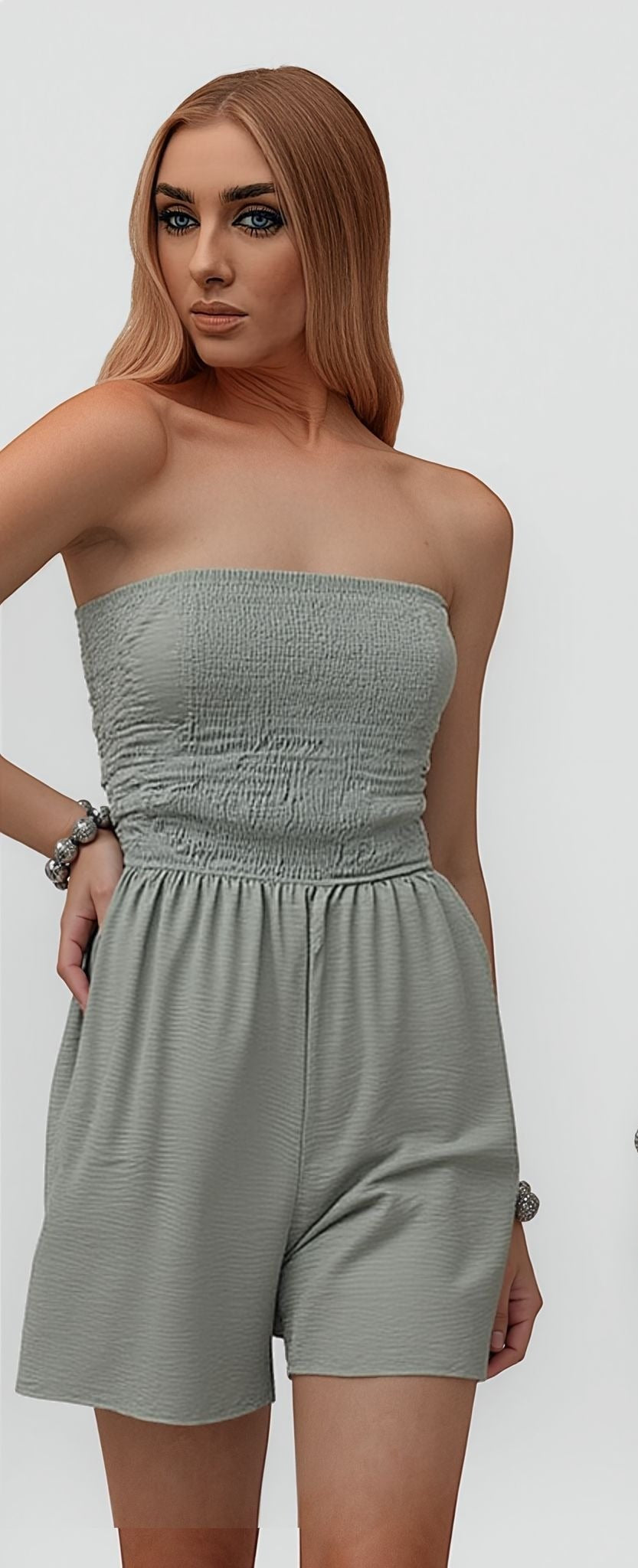 Green Smocked Tube Romper