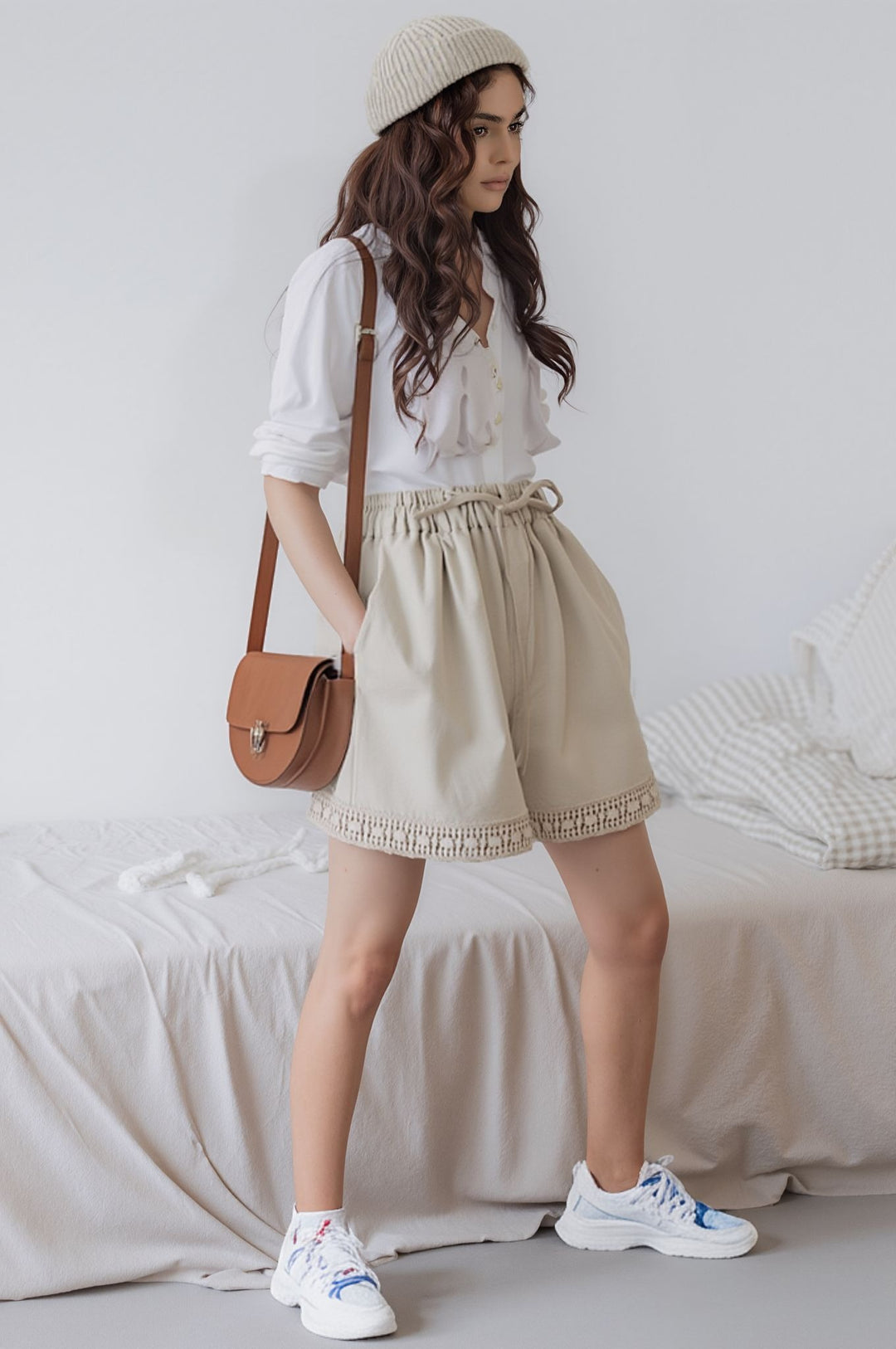 Khaki Lace Detailed Shorts