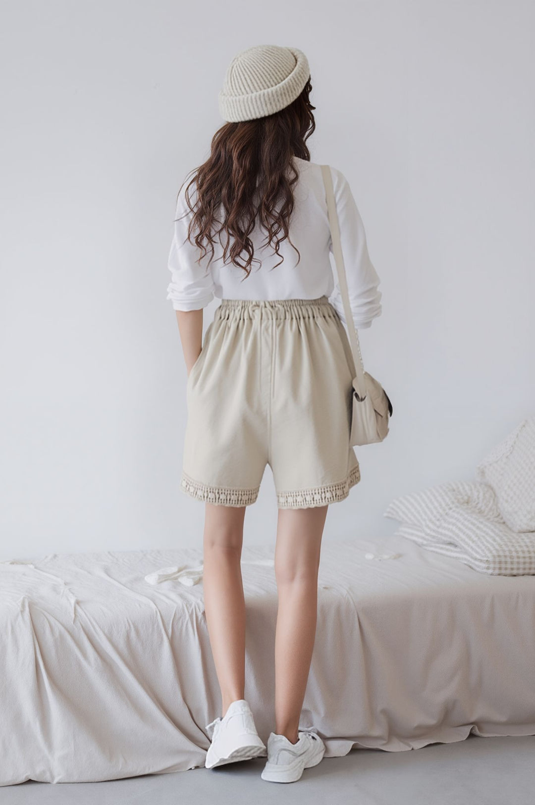 Khaki Lace Detailed Shorts