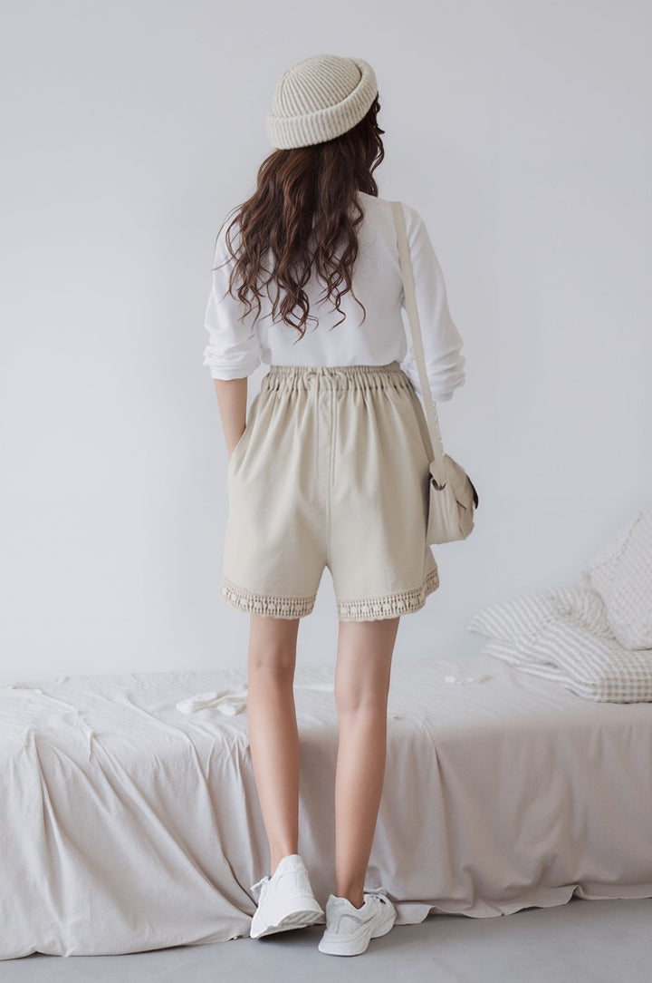 Khaki Lace Detailed Shorts