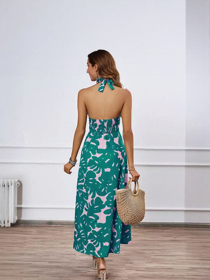 Green Twisted Knot Halter Dress