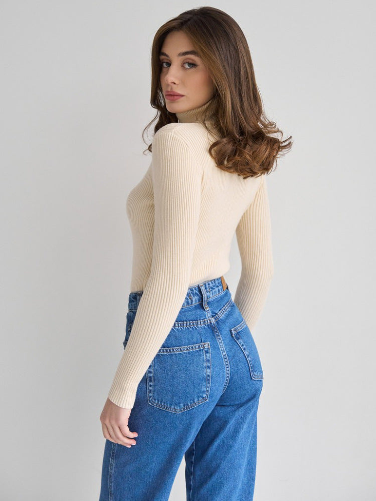 Khaki High Neck Fitted Sweater
