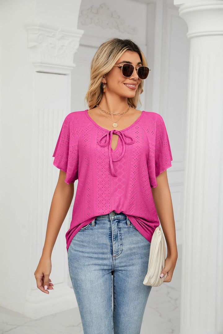 Pink Flared Sleeves Tie Up Top