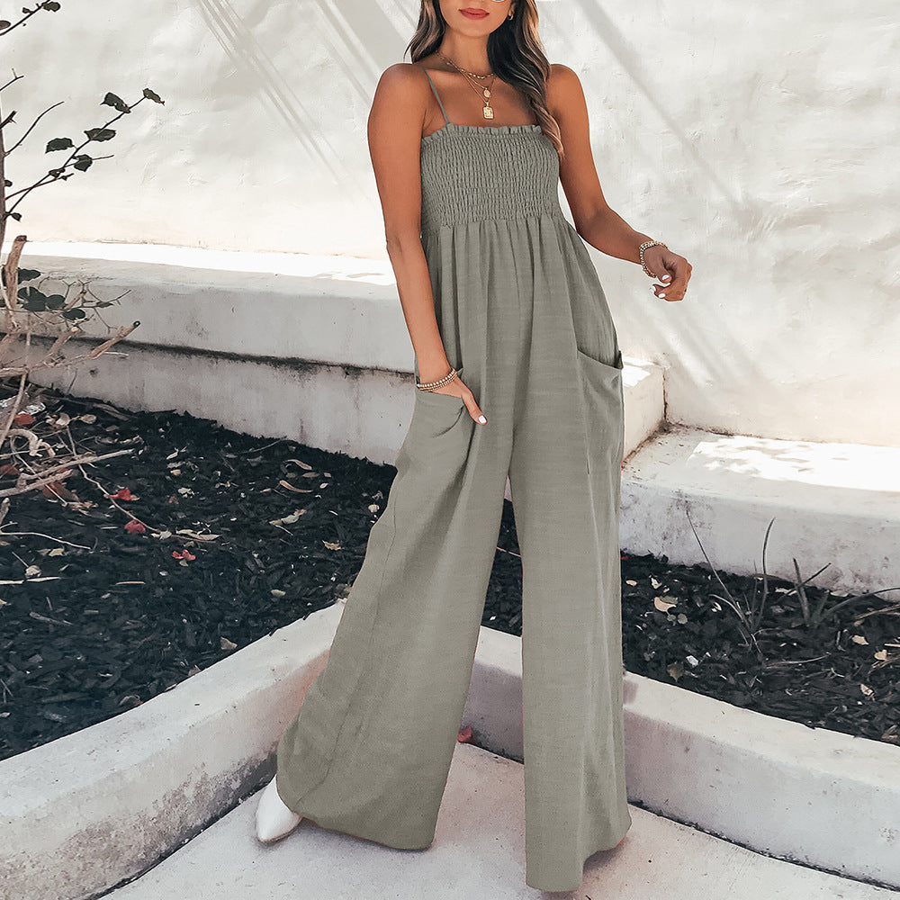 Grey Smocked Bust Straight Fit Bottom Jumpsuit