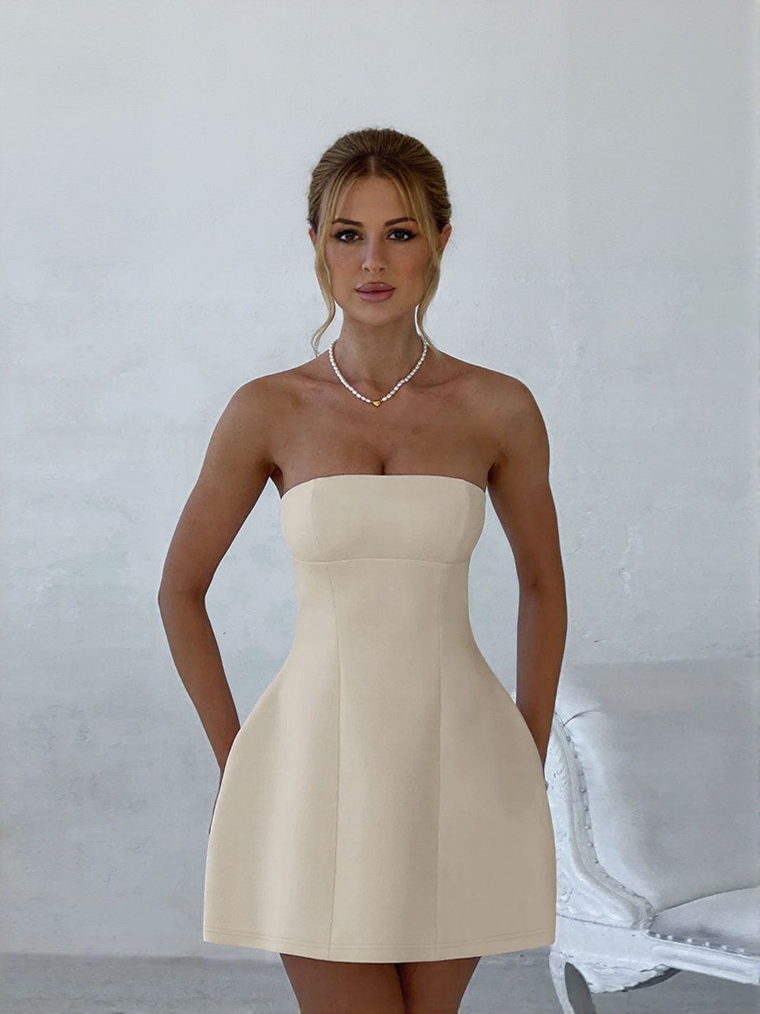 Offwhite  Off Shoulder Skater Dress