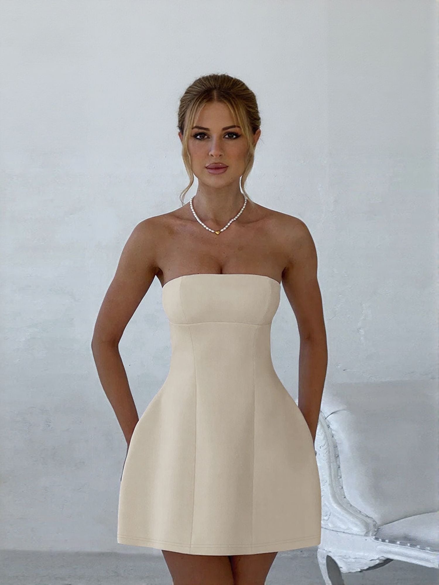 Offwhite  Off Shoulder Skater Dress