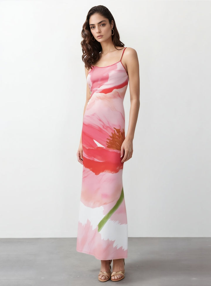 Red Bold Floral Print Dress