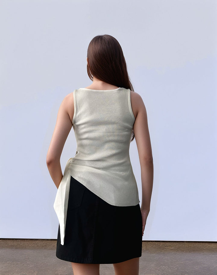 White Sleeveless Wrap Top