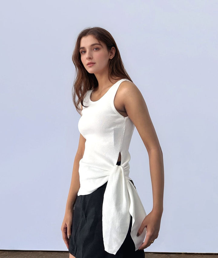 White Sleeveless Wrap Top