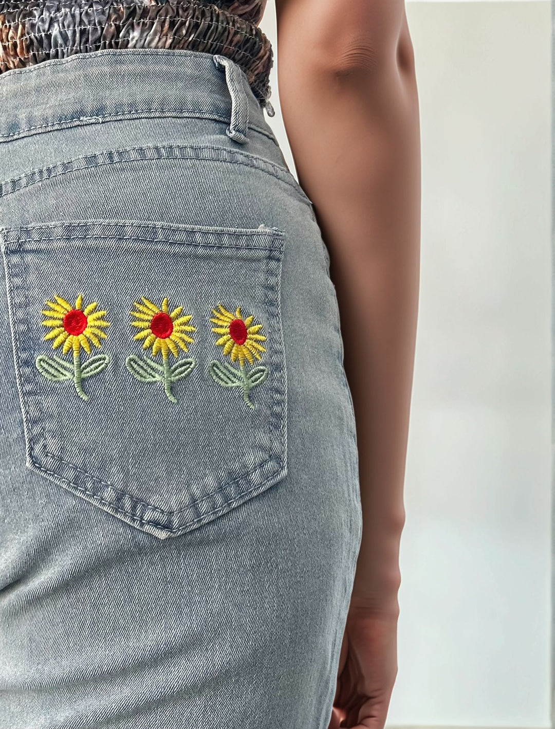 Blue Back Pocket Embroidered Denim