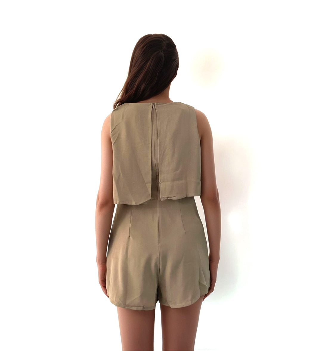 Beige Sleeveless Top With Short Coord Set