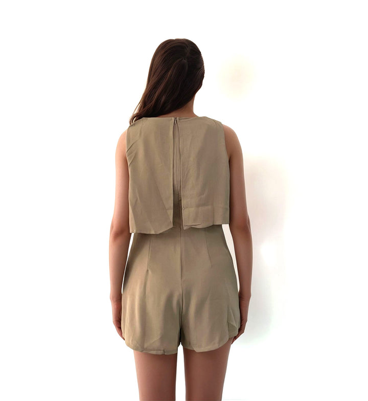 Beige Sleeveless Top With Short Coord Set