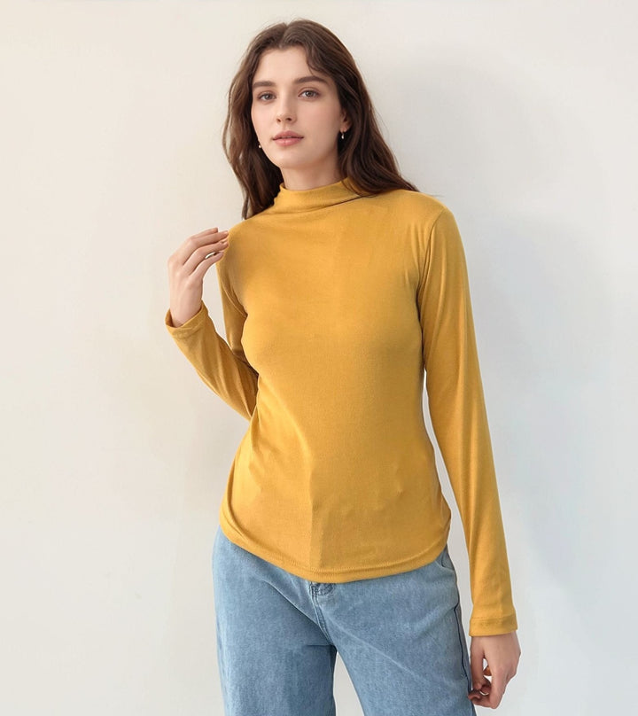 Mustard High Neck Ribbed Top