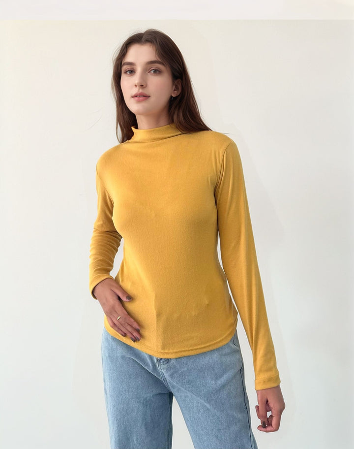 Mustard High Neck Ribbed Top