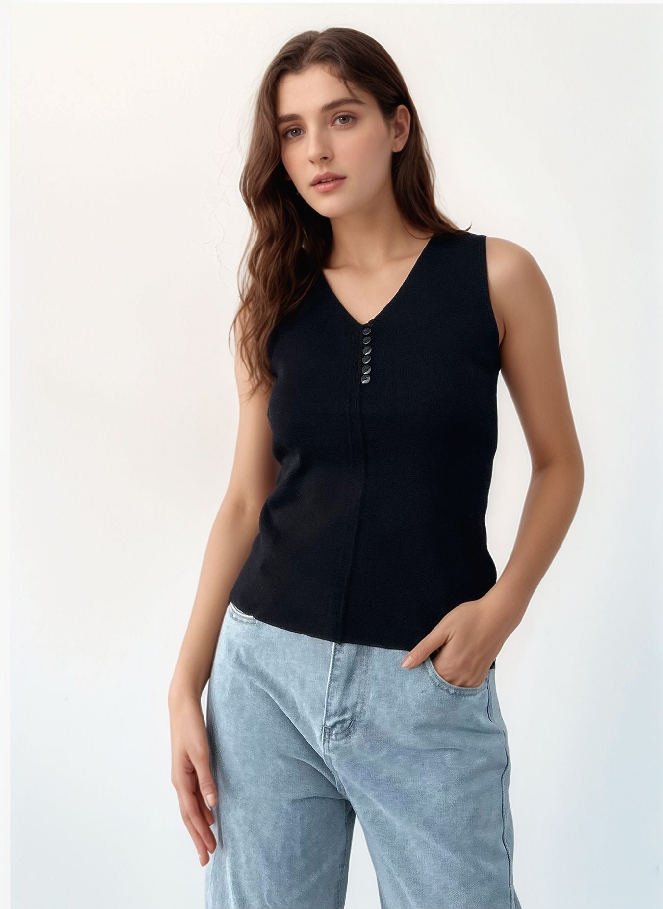 Black Tank Top with Embroidery Detailing