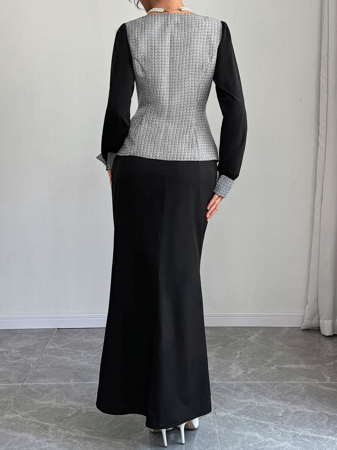 Black Full Sleeve Waist Coat Style Dress