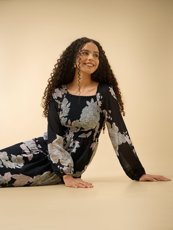 Black Full Sleeve Fit & Flare Dress