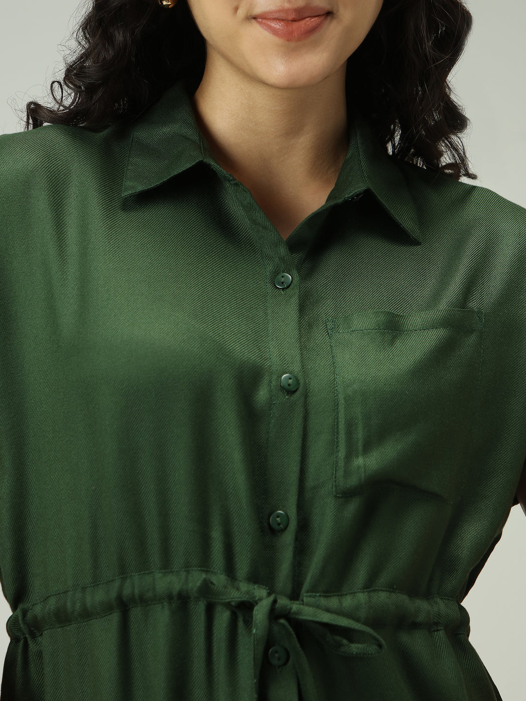 Olive Shirt Dress With Elasticated Waist