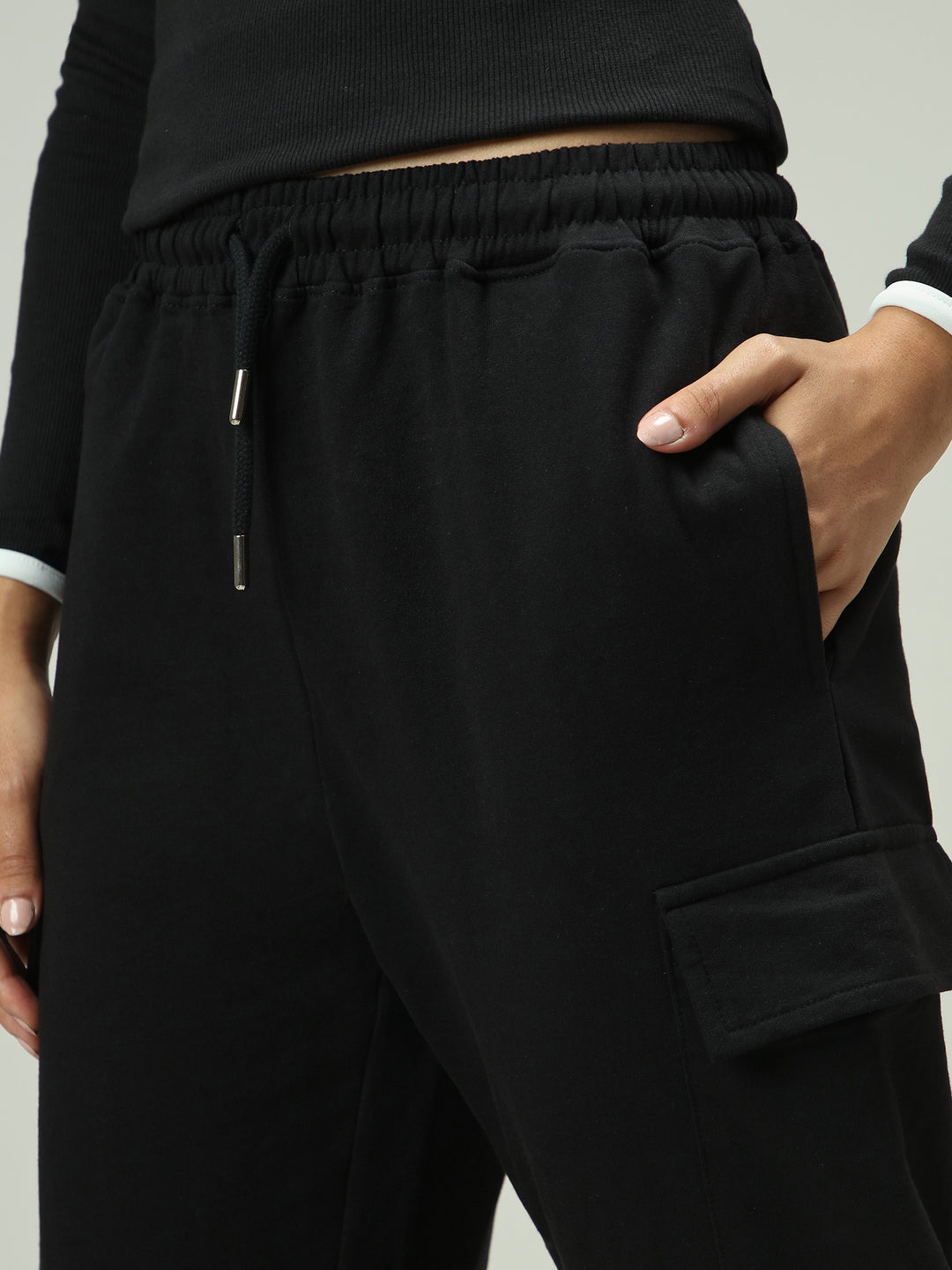 Black Cargo Pocket Wide Leg Sweatpants