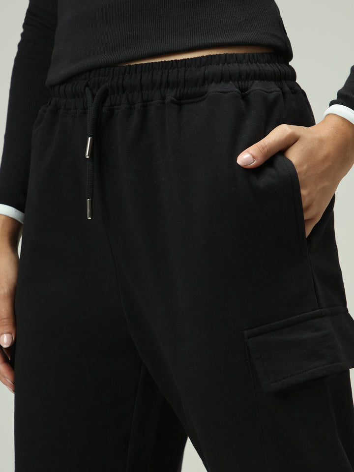 Black Cargo Pocket Wide Leg Sweatpants