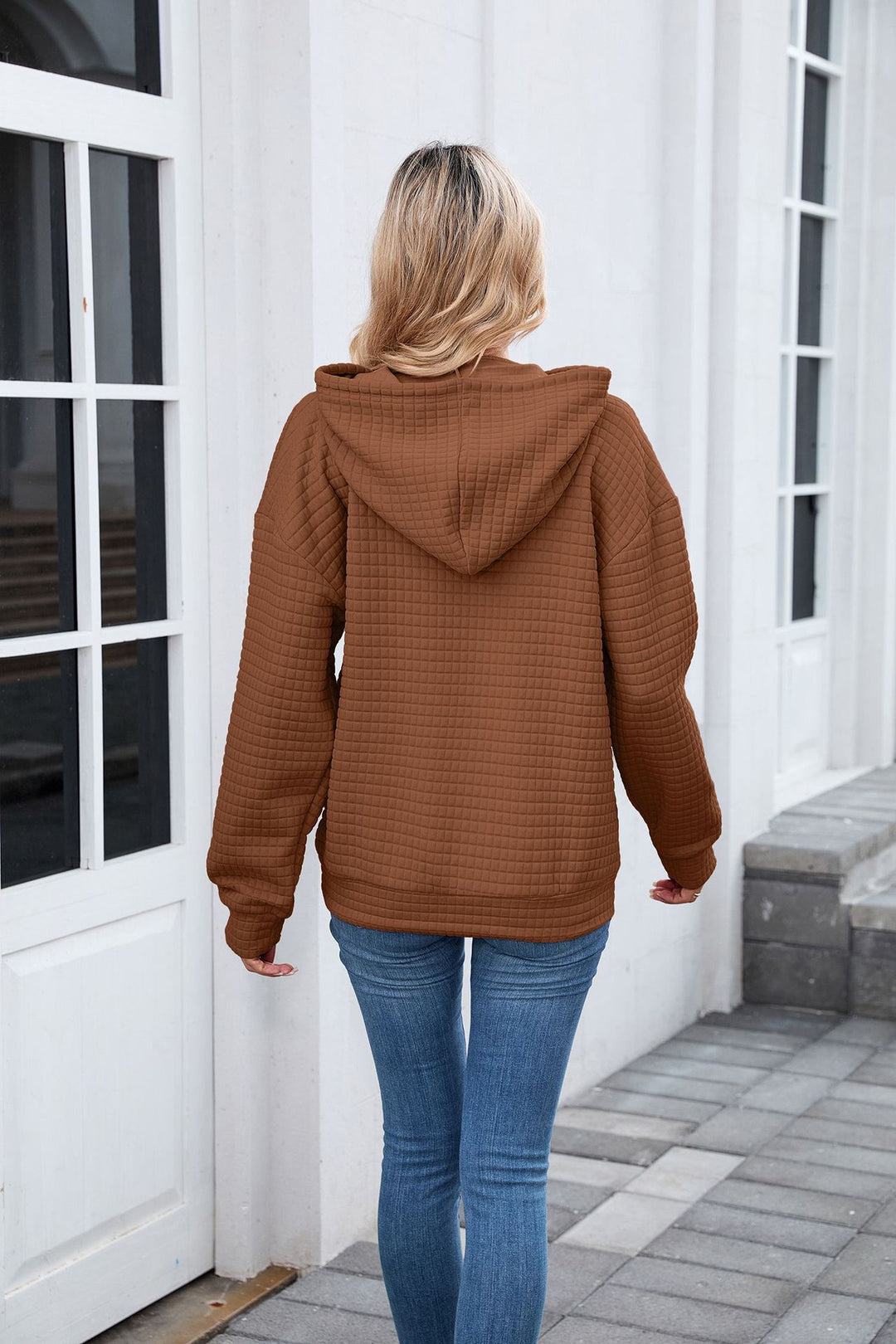 Brown Full Sleeves Solid Hoodie