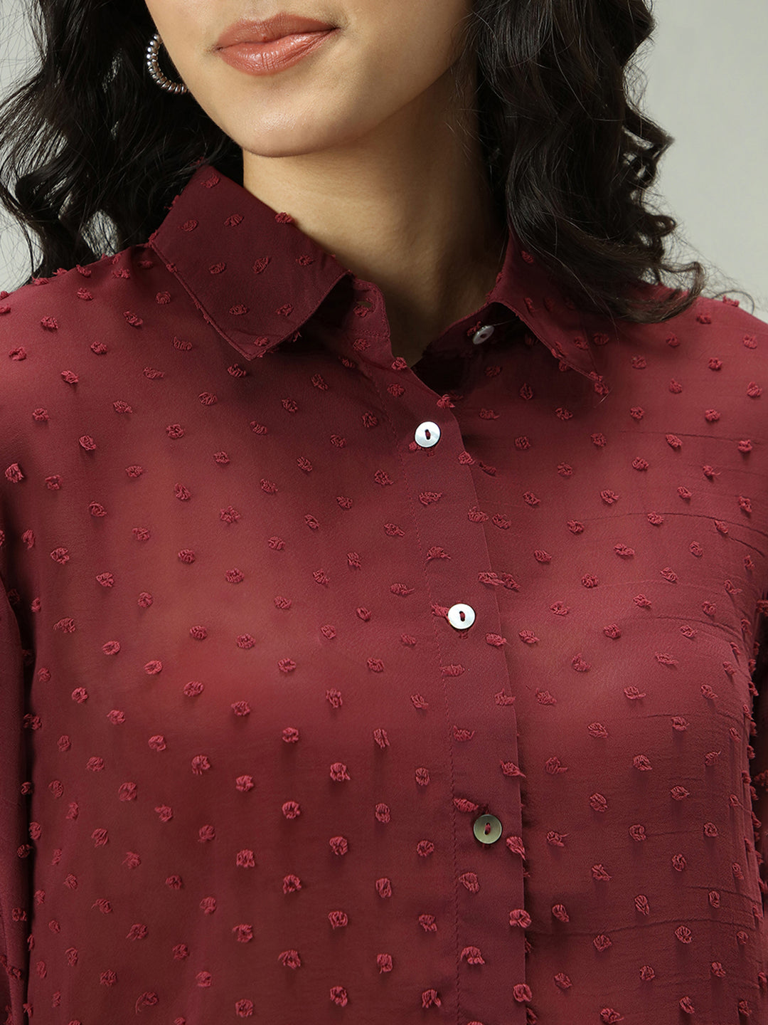 Maroon Self Design Textured Shirt