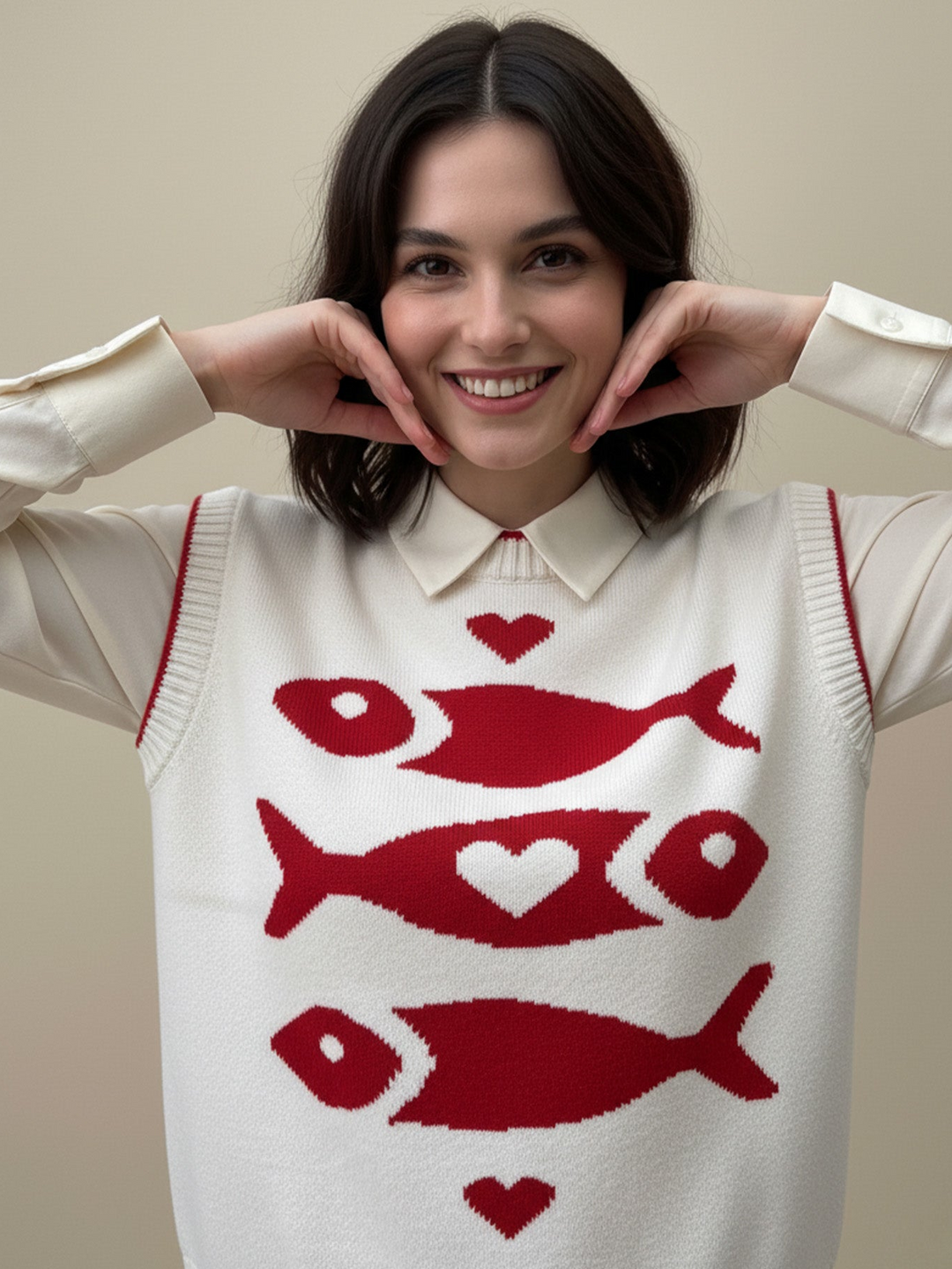 Off White Sleeveless Contrast Rib Sweater