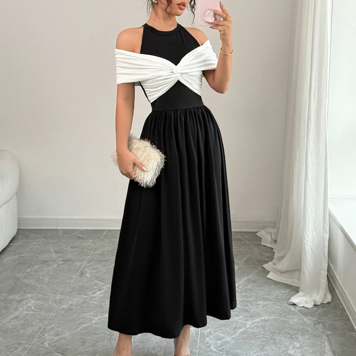Black Twisted Contrast Off Shoulder Dress