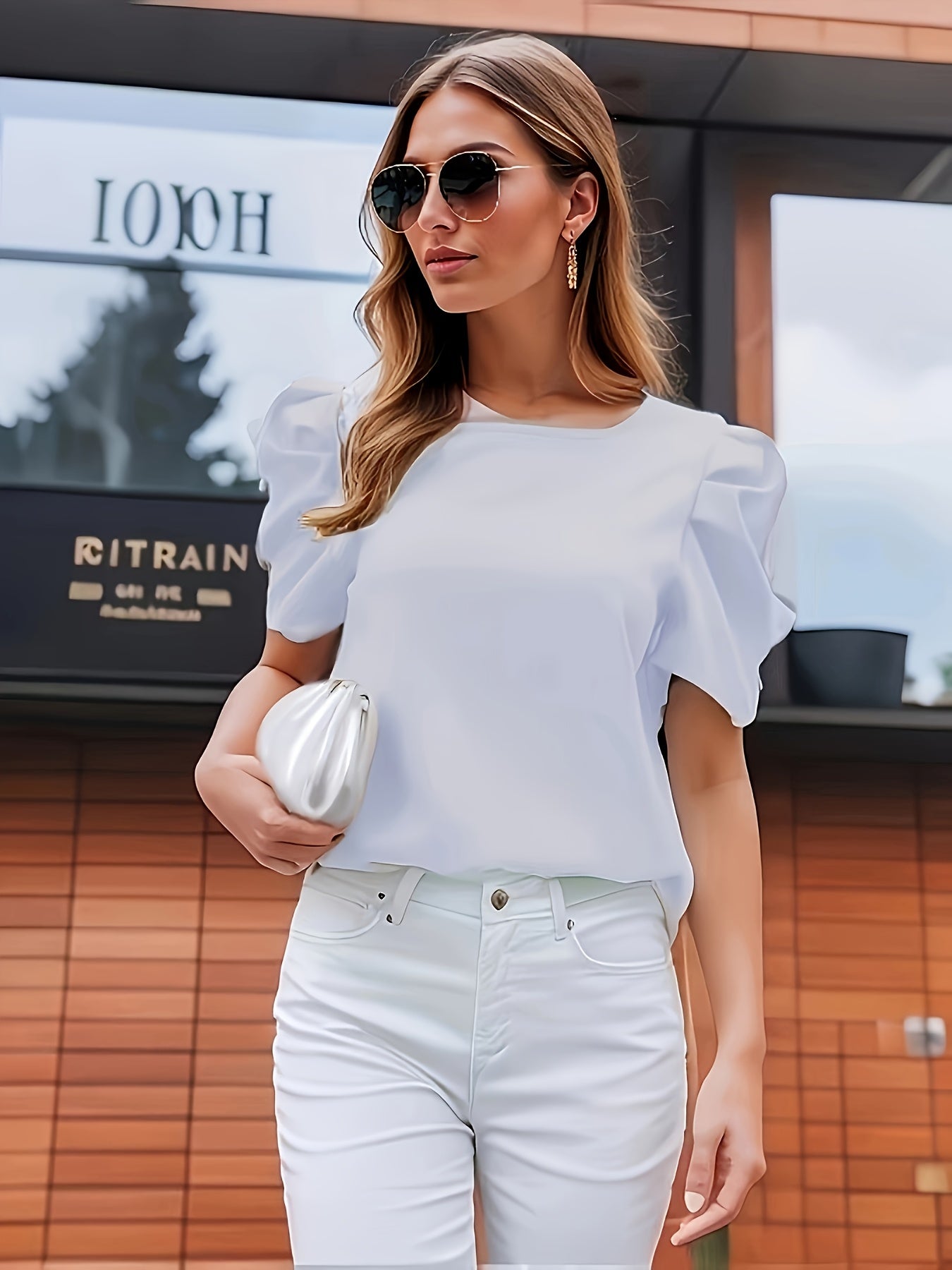 Grey Half Puff Sleeves Top