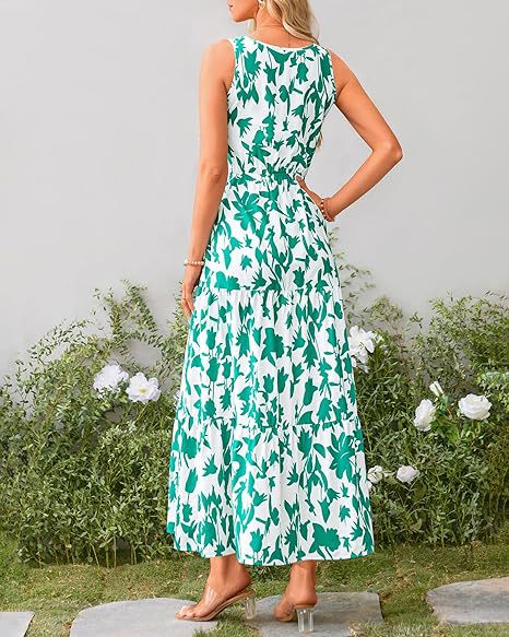 Sea Green V Neck Printed Cinched Waist Dress