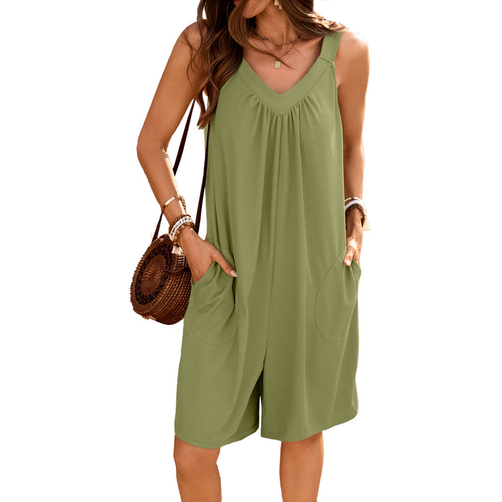 Green Relaxed V Neck Playsuit