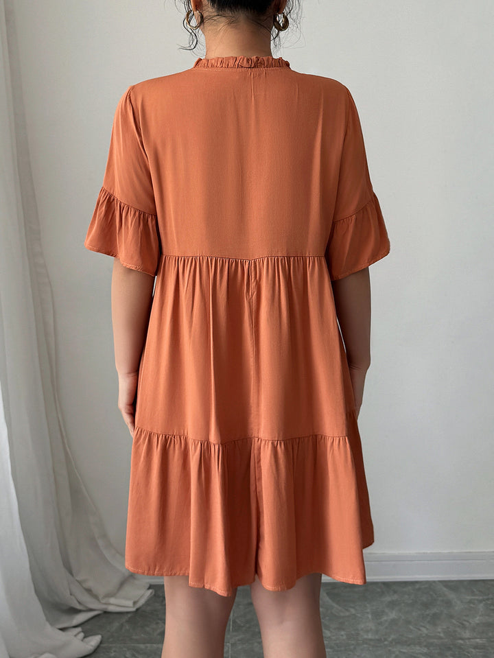 Orange Flouncy Tiered A-Line Dress