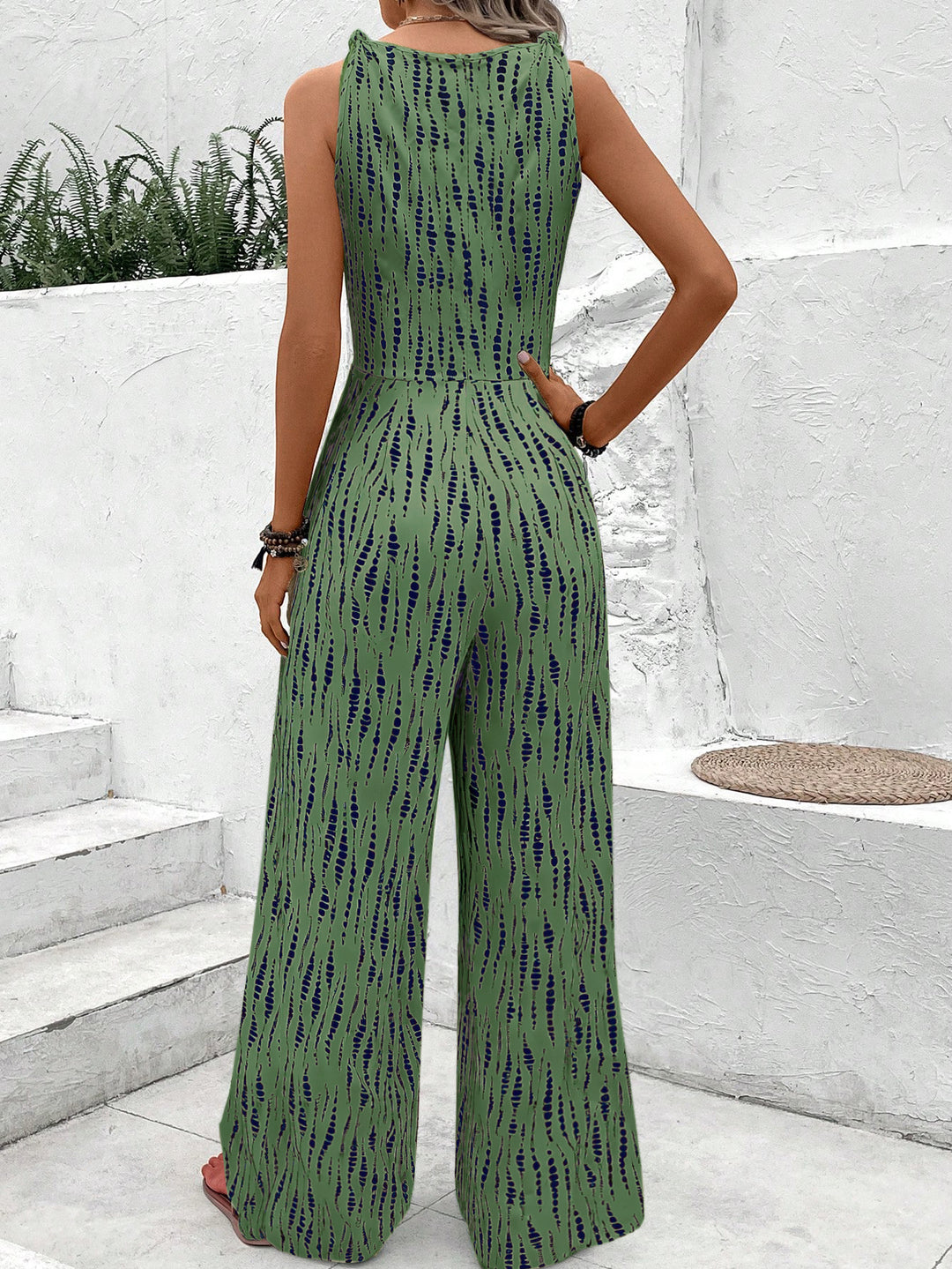 Green Printed Vacay Wear Jumpsuit