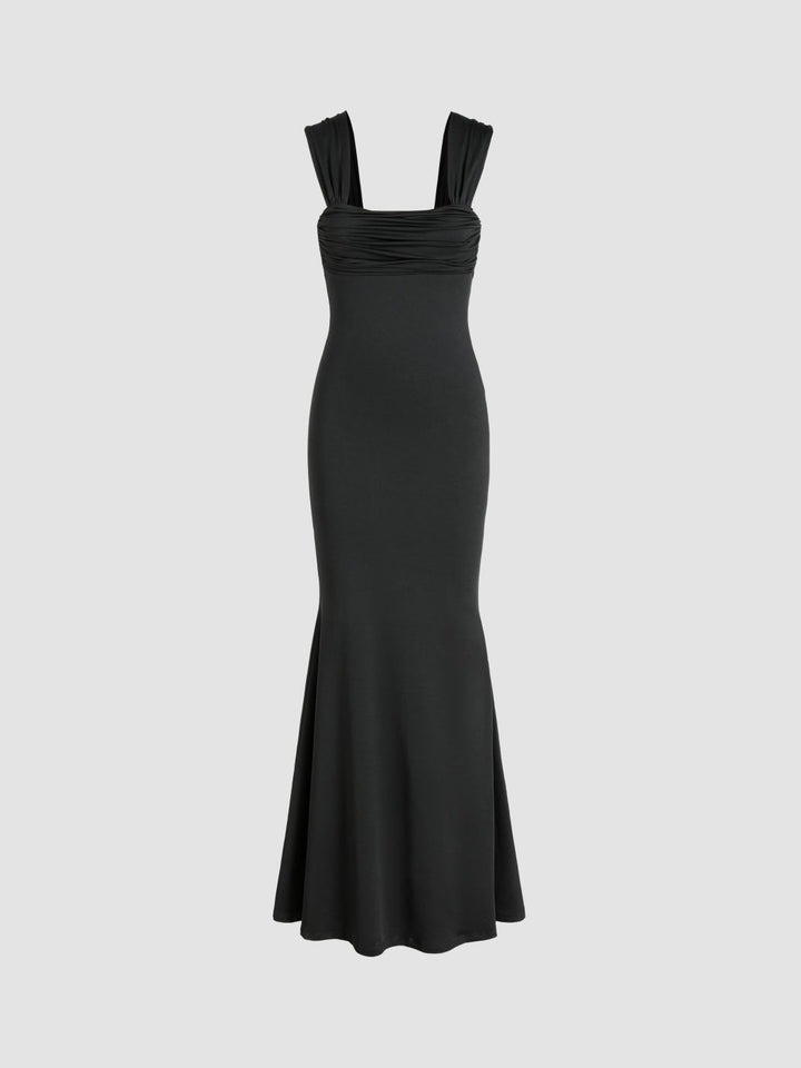 Black Broad Strap Scoop Neckline Dress