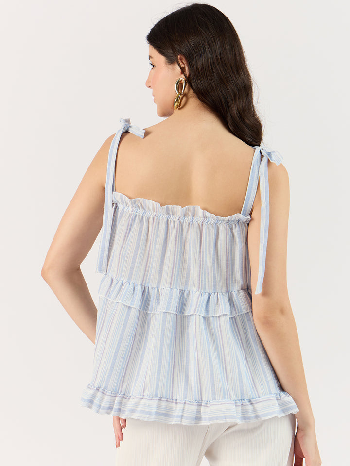 Blue Ruffle Top with Bow