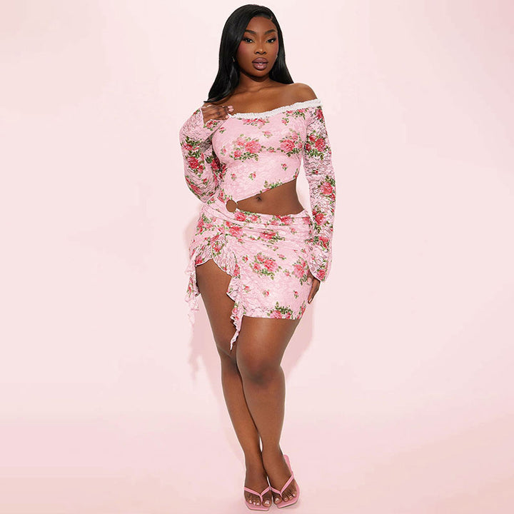 Pink Floral Print Off Shoulder Top Fitted Shorts Coord Set