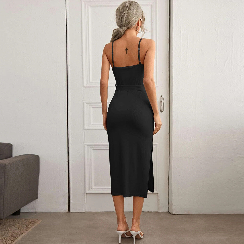 Black Strap Shoulder Tie-Up Dress