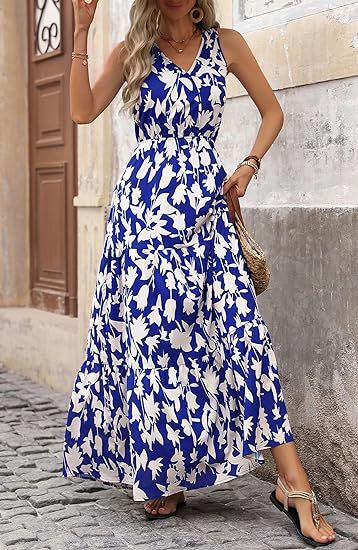 Navy Blue V Neck Printed Cinched Waist Dress