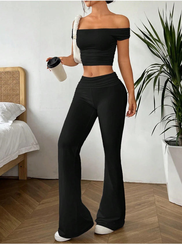 Black Off Shoulder Fitted Top And Pant Set