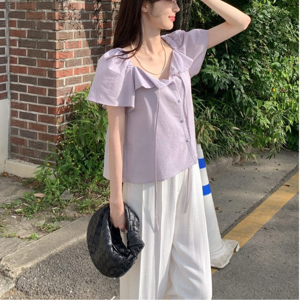 Purple Bow Detailed Sheer Top