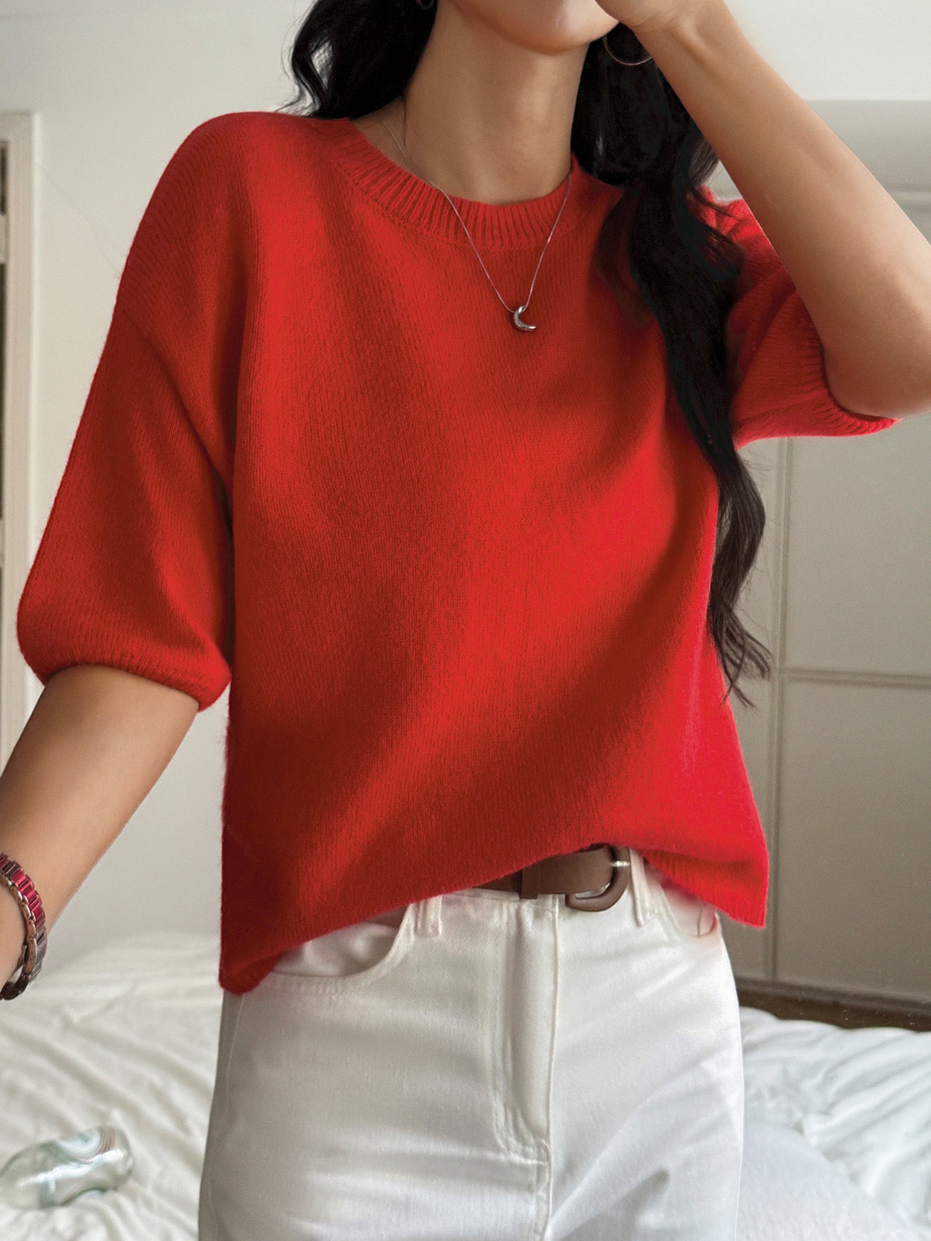 Red Solid Casual Pull Over