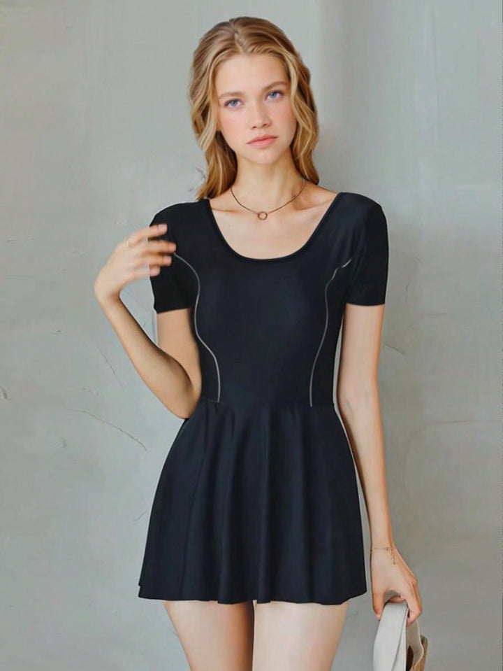 Black Short Sleeve Flare Dress