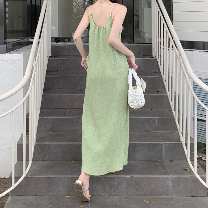 Green Textured Slip Dress
