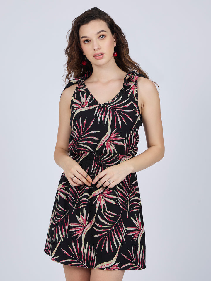 Black Mini Dress With Waist Smocking