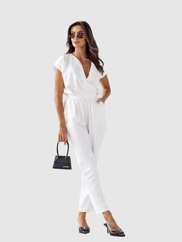 Solid White Wrap Jumpsuit