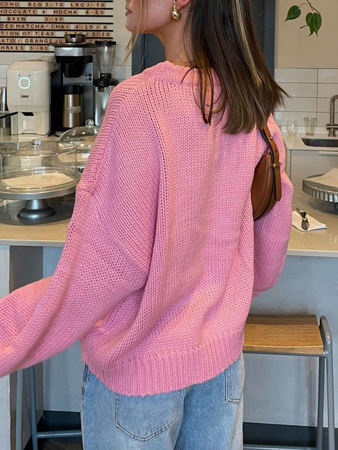 Pink Oversized Solid Jumper Sweater