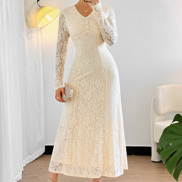 Off White Full Sleeve Textured Dress