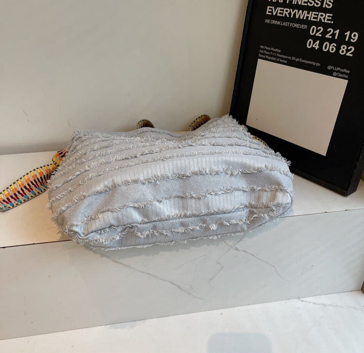 Grey Boho Fringe Tote Bag