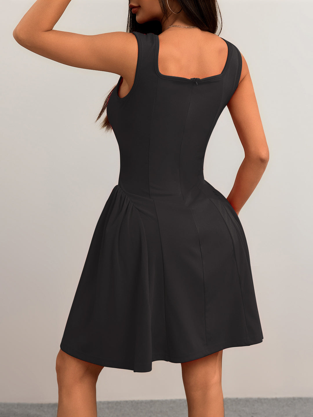 Black Square Neck Flared Dress