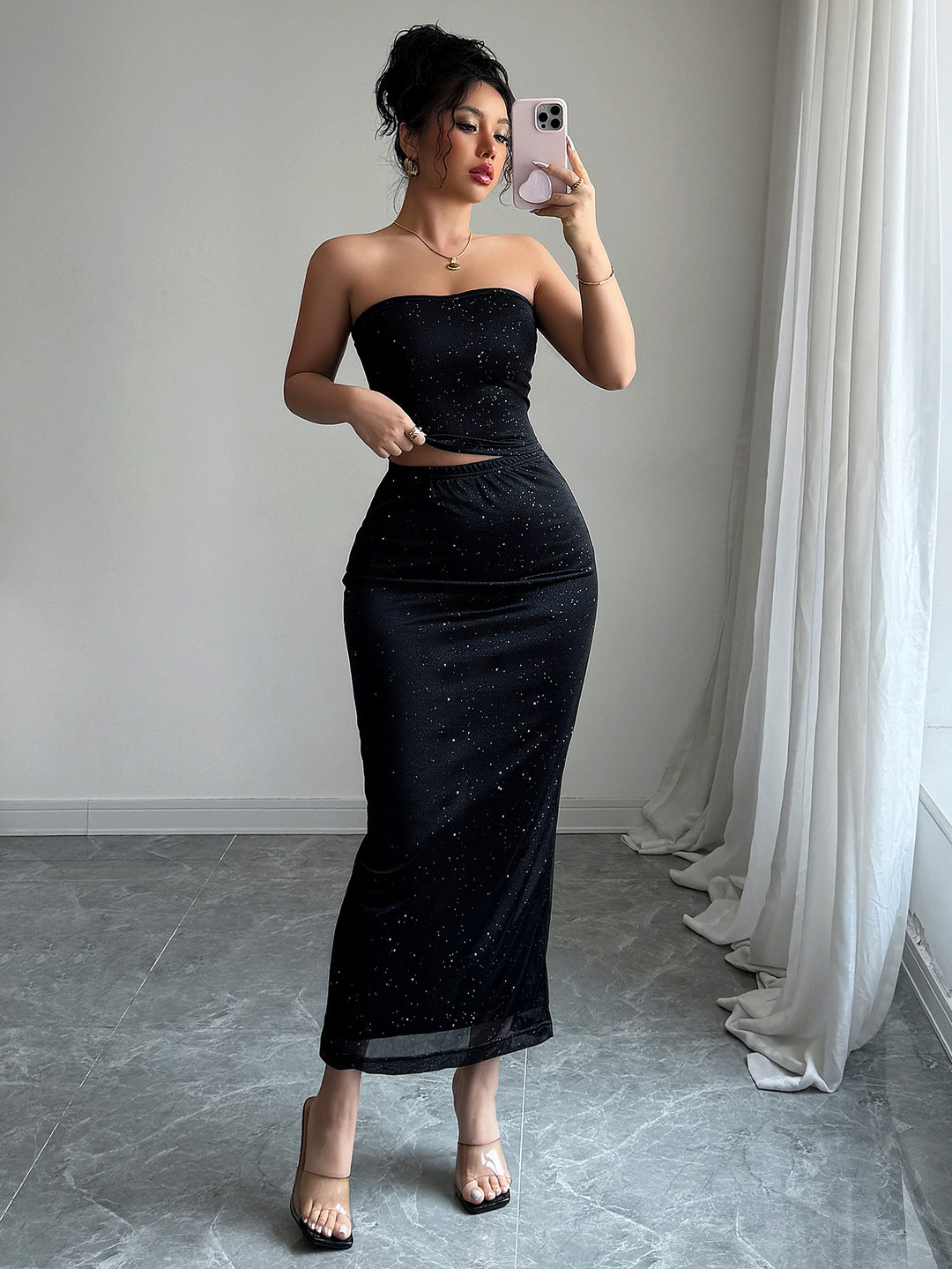 Black Tube Top And Skirt Co-Ord Set